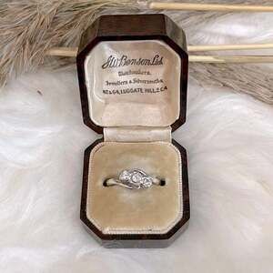 Antique 18Ct Gold and Platinum 3 Diamond Ring J.W. Benson Size O 7 Original Box
